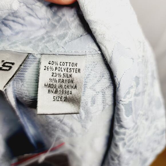Chico's Light Blue Floral Amaryllis Passion Button Front Women's Jacket Size L - Picture 5 of 16